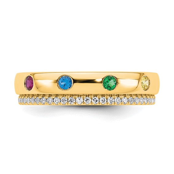 14k 4 Synthetic Birthstone and Diamond Mother's Ring