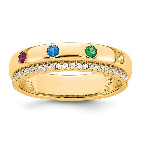 14k 4 Synthetic Birthstone and Diamond Mother's Ring
