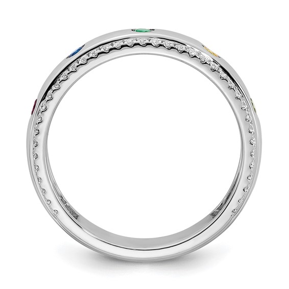 14k White Gold 5 Synthetic  Birthstone and Diamond Mother's Ring