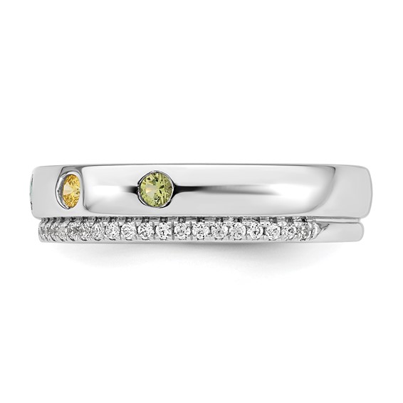 14k White Gold 5 Synthetic  Birthstone and Diamond Mother's Ring