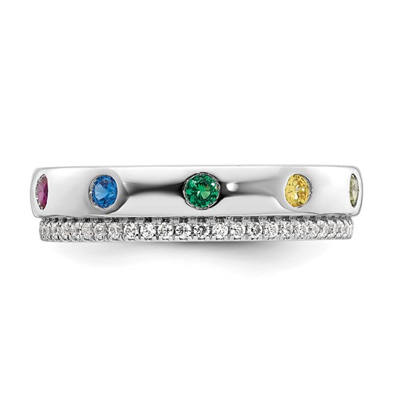 14k White Gold 5 Synthetic  Birthstone and Diamond Mother's Ring