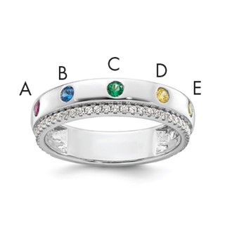 14k White Gold 5 Synthetic  Birthstone and Diamond Mother's Ring