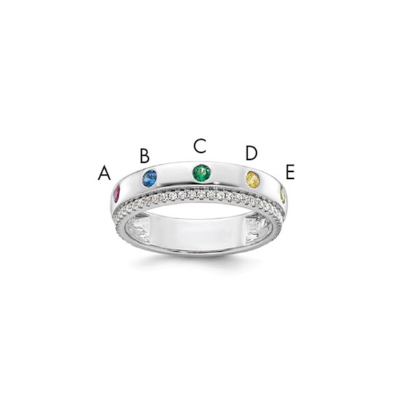 14k White Gold 5 Synthetic  Birthstone and Diamond Mother's Ring