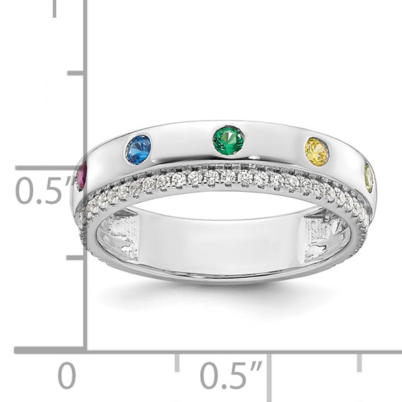 14k White Gold 5 Synthetic  Birthstone and Diamond Mother's Ring