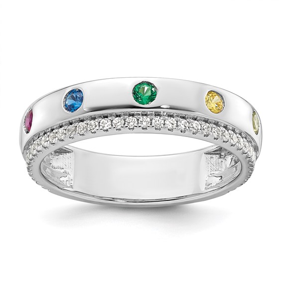 14k White Gold 5 Synthetic  Birthstone and Diamond Mother's Ring