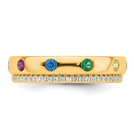 14k 6 Genuine Birthstone and Diamond Mother's Ring