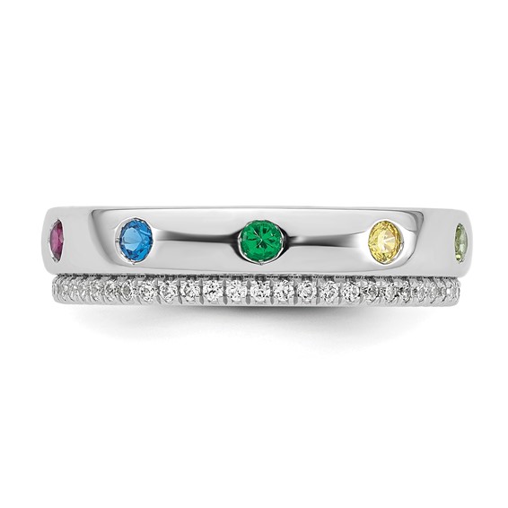 14k WG 7 Birthstone and Diamond Mother's Ring Semi-mount