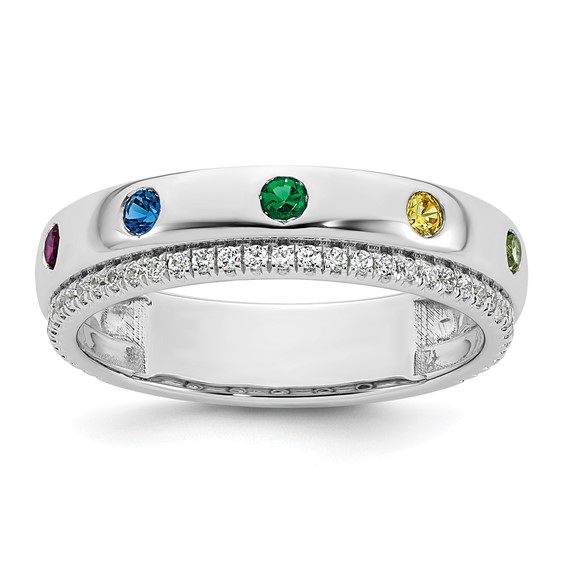 14k WG 7 Birthstone and Diamond Mother's Ring Semi-mount