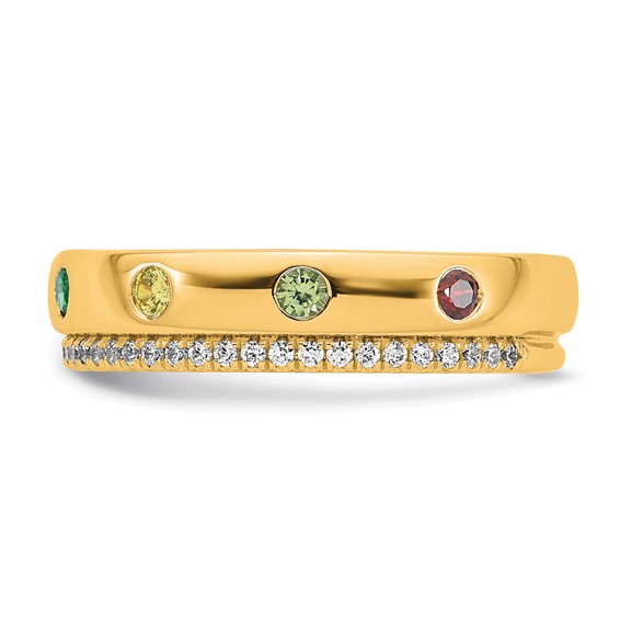 14k 7 Synthetic Birthstone and Diamond Mother's Ring