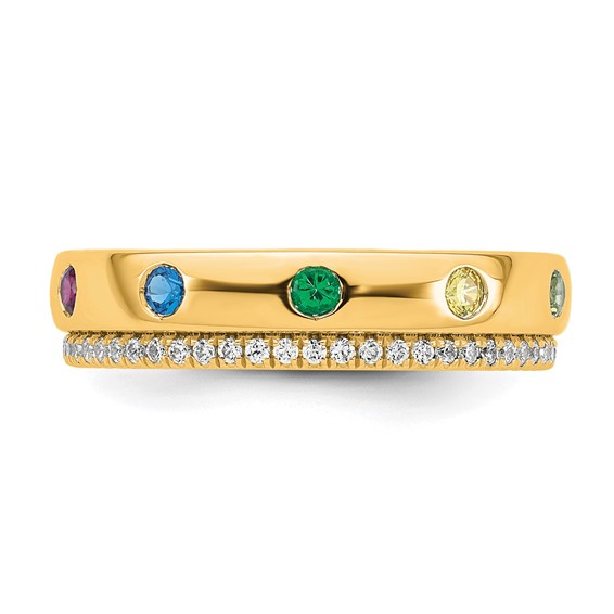14k 7 Synthetic Birthstone and Diamond Mother's Ring