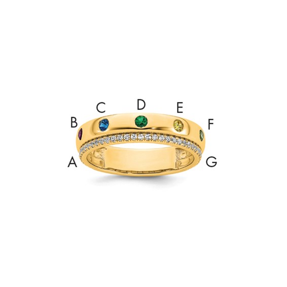 14k 7 Synthetic Birthstone and Diamond Mother's Ring