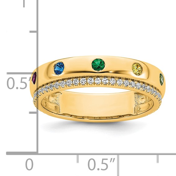 14k 7 Synthetic Birthstone and Diamond Mother's Ring