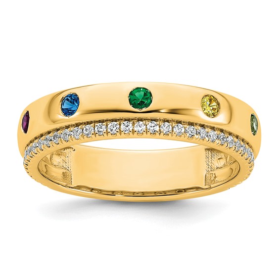 14k 7 Synthetic Birthstone and Diamond Mother's Ring