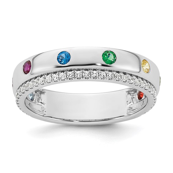 14k WG 8 Synthetic Birthstone and Diamond Mother's Ring