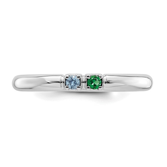 14k White Gold Genuine 2 Birthstone Mother's Ring