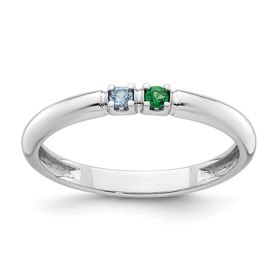 14k White Gold Genuine 2 Birthstone Mother's Ring