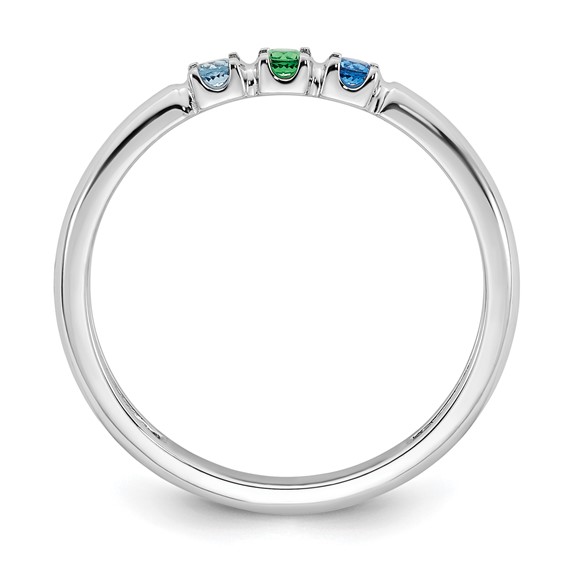 14k White Gold Genuine 3 Birthstone Mother's Ring
