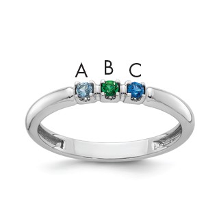 14k White Gold Genuine 3 Birthstone Mother's Ring