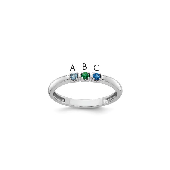 14k White Gold Genuine 3 Birthstone Mother's Ring