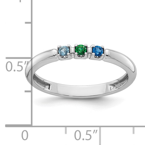 14k White Gold Genuine 3 Birthstone Mother's Ring