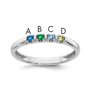 14k White Gold Genuine 4 Birthstone Mother's Ring