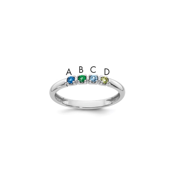 14k White Gold Genuine 4 Birthstone Mother's Ring