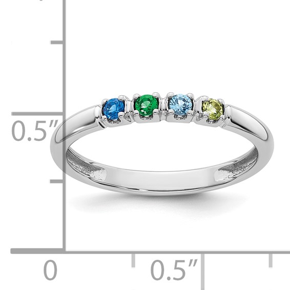 14k White Gold Genuine 4 Birthstone Mother's Ring