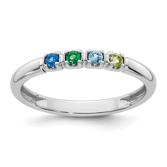 14k White Gold Genuine 4 Birthstone Mother's Ring