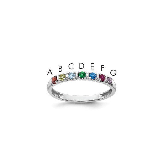 14k White Gold Genuine 7 Birthstone Mother's Ring