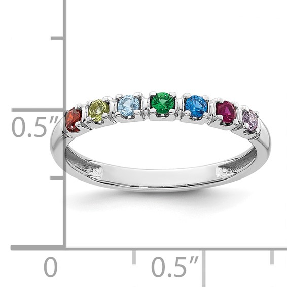 14k White Gold Genuine 7 Birthstone Mother's Ring