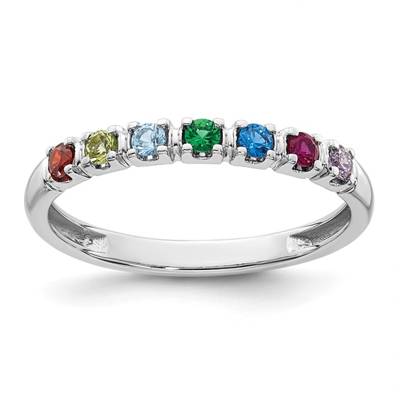 14k White Gold Genuine 7 Birthstone Mother's Ring