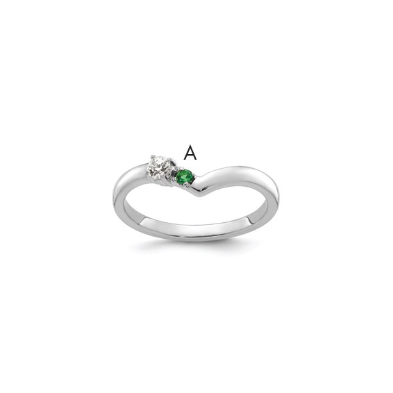 14k White Gold 1 Genuine Birthstone with Diamond Mother's Ring