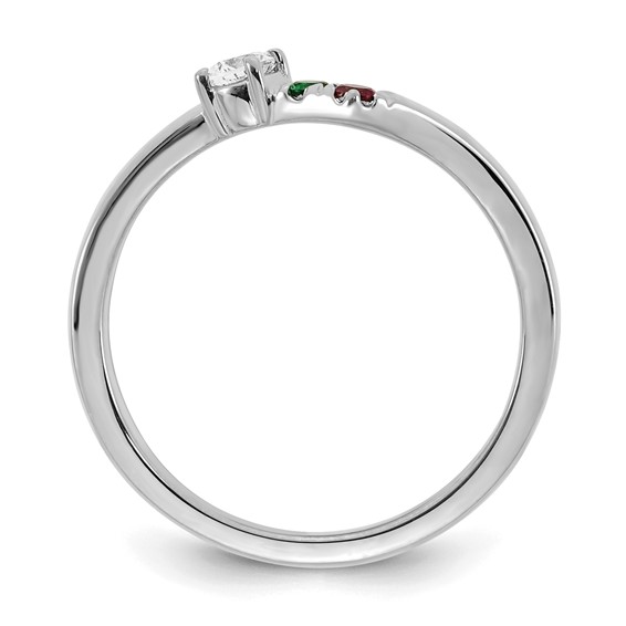 14k White Gold  2 Synthetic Birthstone with Diamond Mother's Ring