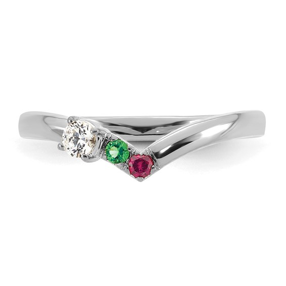 14k White Gold  2 Synthetic Birthstone with Diamond Mother's Ring