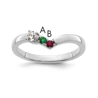 14k White Gold  2 Synthetic Birthstone with Diamond Mother's Ring
