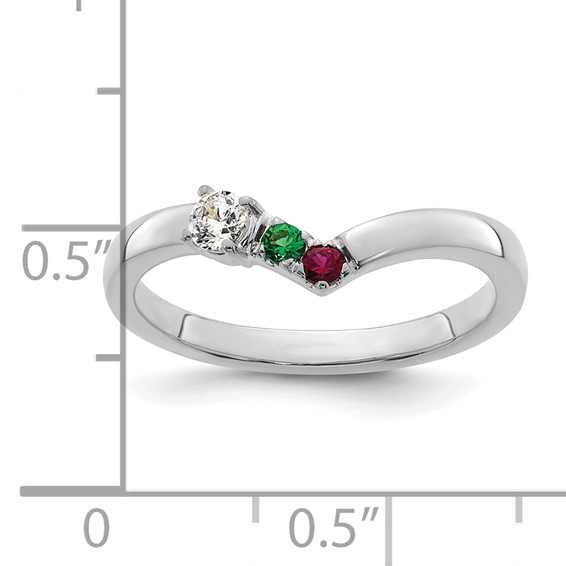 14k White Gold  2 Synthetic Birthstone with Diamond Mother's Ring