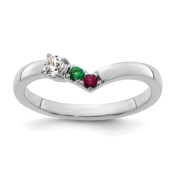 14k White Gold  2 Synthetic Birthstone with Diamond Mother's Ring