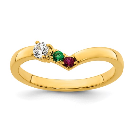 14k 2 Genuine Birthstone with Diamond Mother's Ring