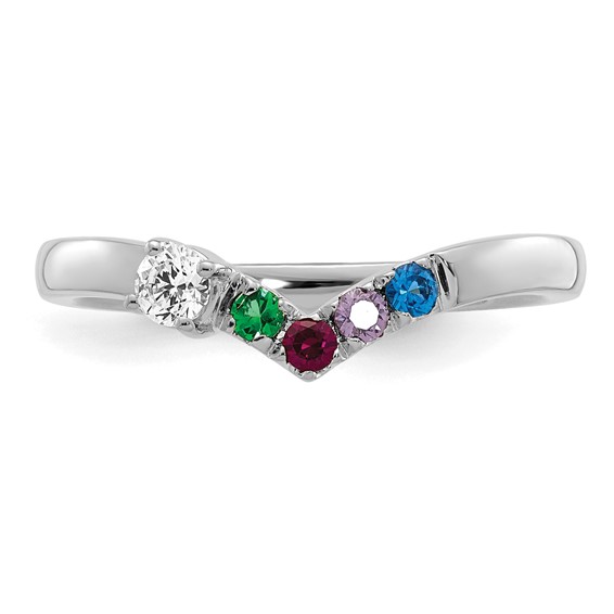 14k White Gold 4 Synthetic Birthstone with Diamond Mother's Ring