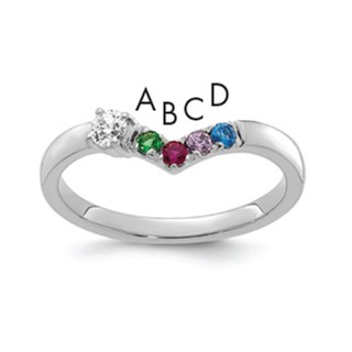 14k White Gold 4 Synthetic Birthstone with Diamond Mother's Ring