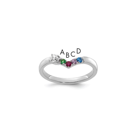 14k White Gold 4 Synthetic Birthstone with Diamond Mother's Ring