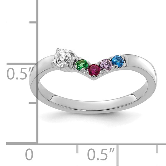 14k White Gold 4 Synthetic Birthstone with Diamond Mother's Ring