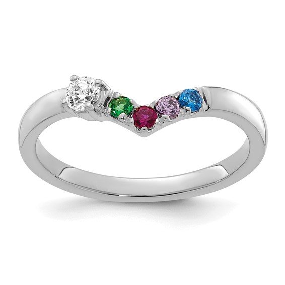 14k White Gold 4 Synthetic Birthstone with Diamond Mother's Ring