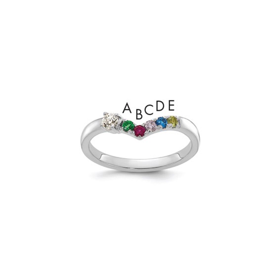 14k White Gold 5 Genuine Birthstone with Diamond Mother's Ring