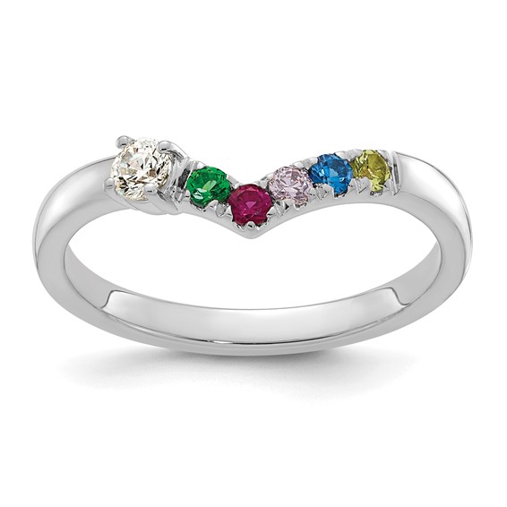 14k White Gold 5 Genuine Birthstone with Diamond Mother's Ring