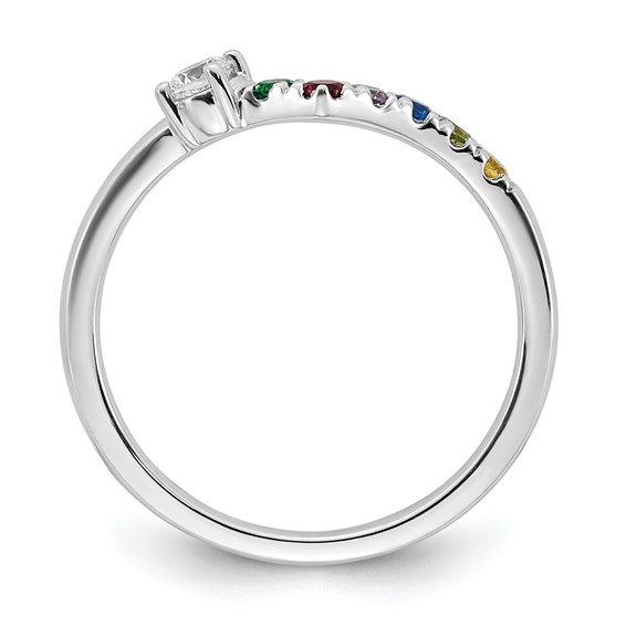 14k White Gold 6 Synthetic Birthstone with Diamond Mother's Ring