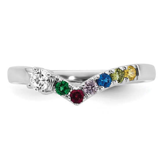 14k White Gold 6 Synthetic Birthstone with Diamond Mother's Ring