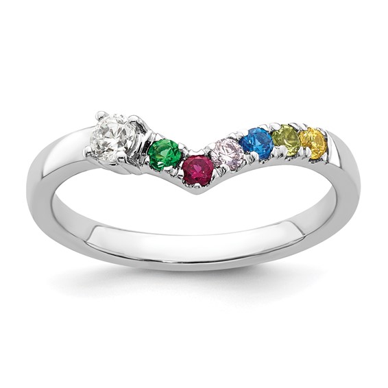 14k White Gold 6 Synthetic Birthstone with Diamond Mother's Ring