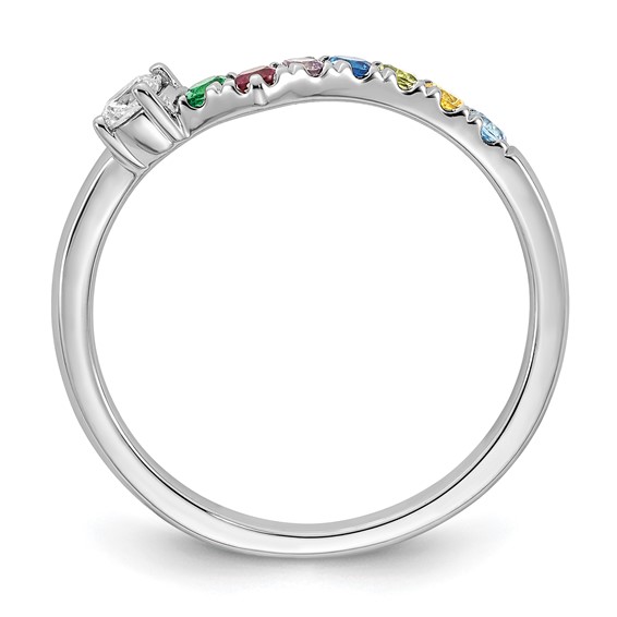 14k White Gold 7 Synthetic Birthstone with Diamond Mother's Ring