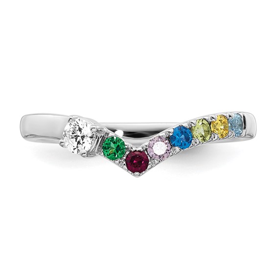 14k White Gold 7 Synthetic Birthstone with Diamond Mother's Ring